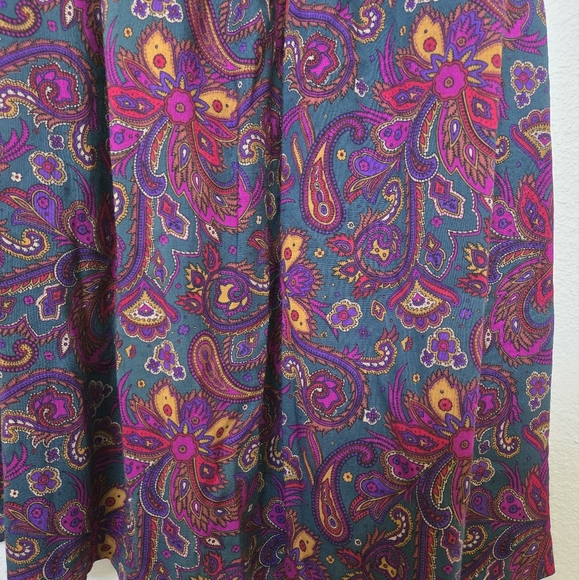 Vintage 90s Richard Malcolm Wool Pleated Paisley Purple Long Skirt size 8 - Picture 5 of 12